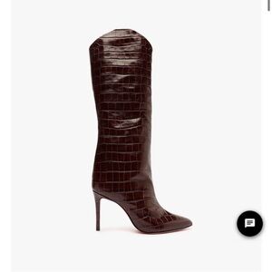 SCHUTZ Dark Brown Croc-Embossed Heeled Boots